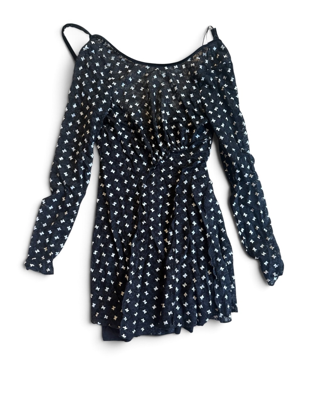 Free People Black Long-Sleeve Mini Dress with White Micro Print